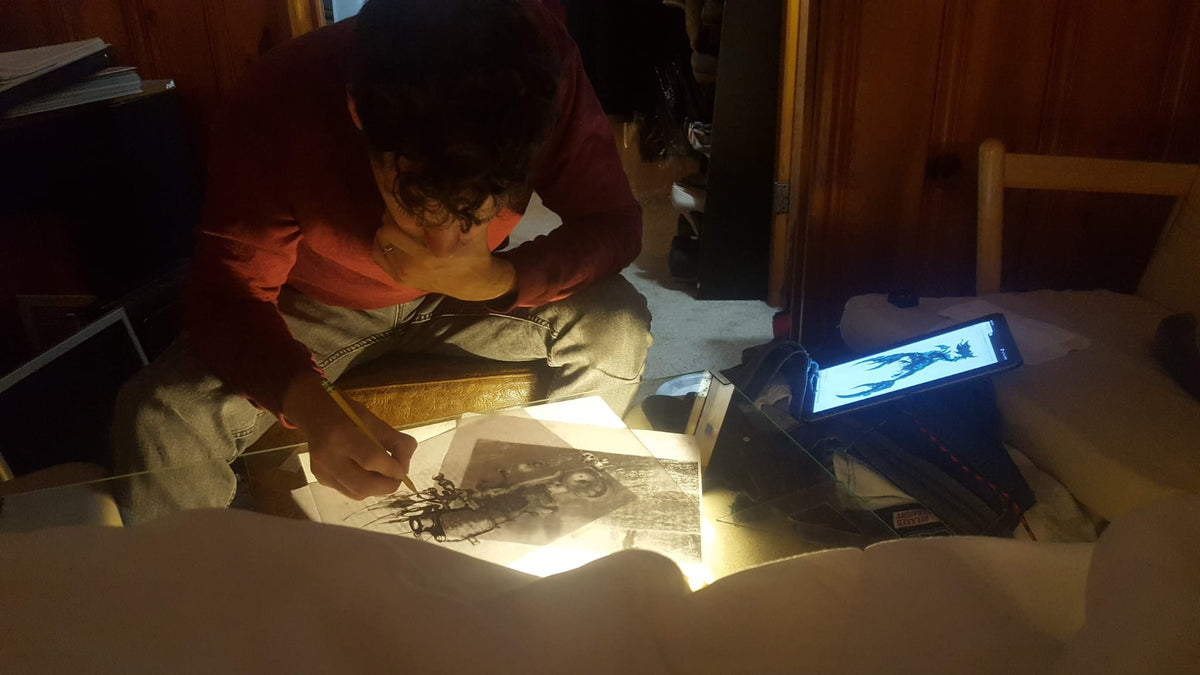 Jonathon is always creating, and lightbox tracing is one of his favorite things to do. 